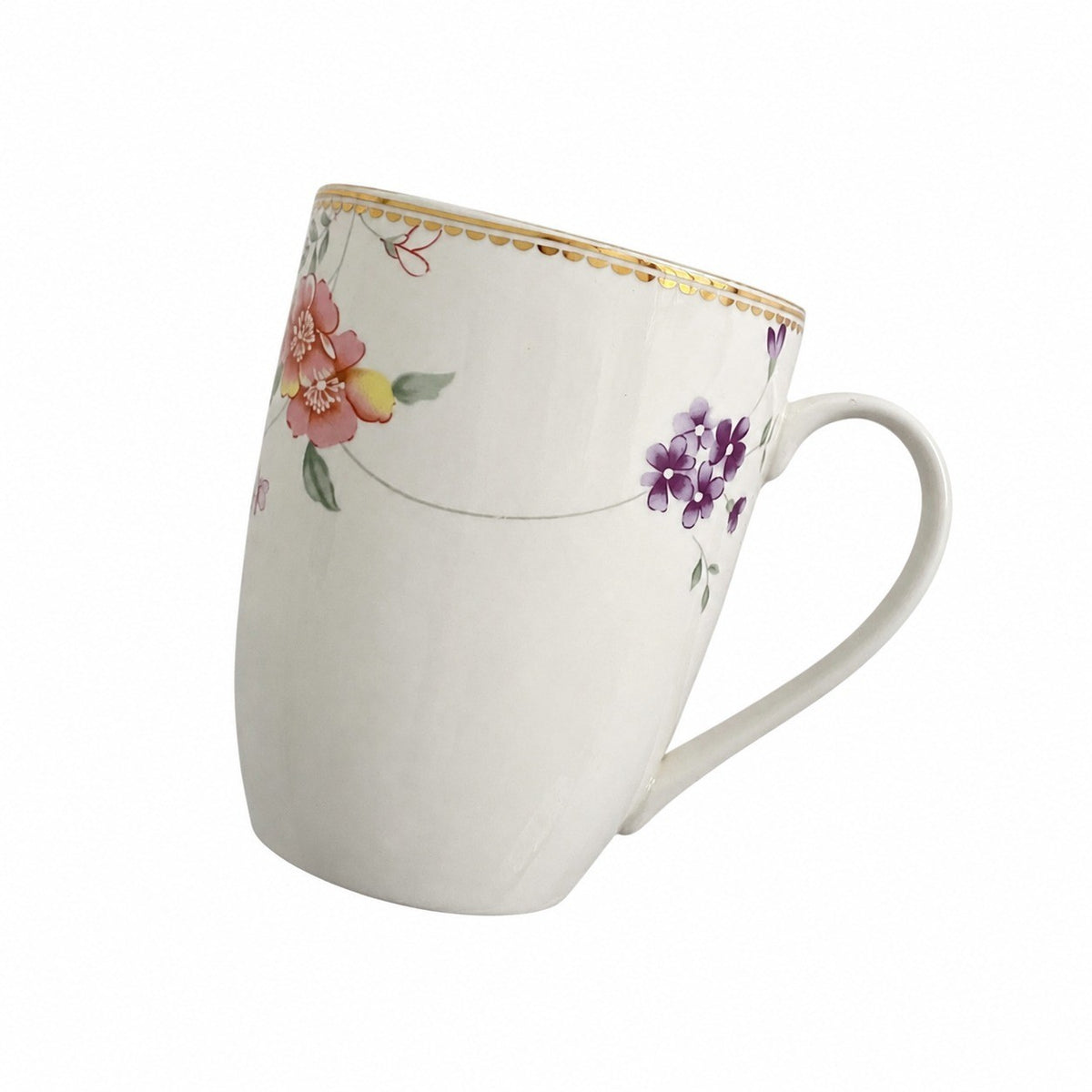 Small Floral Ceramic Mug, 400 ml, Gold Painted Detail - product view 1