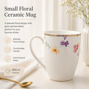 Small Floral Ceramic Mug, 400 ml, Gold Painted Detail - detail 2