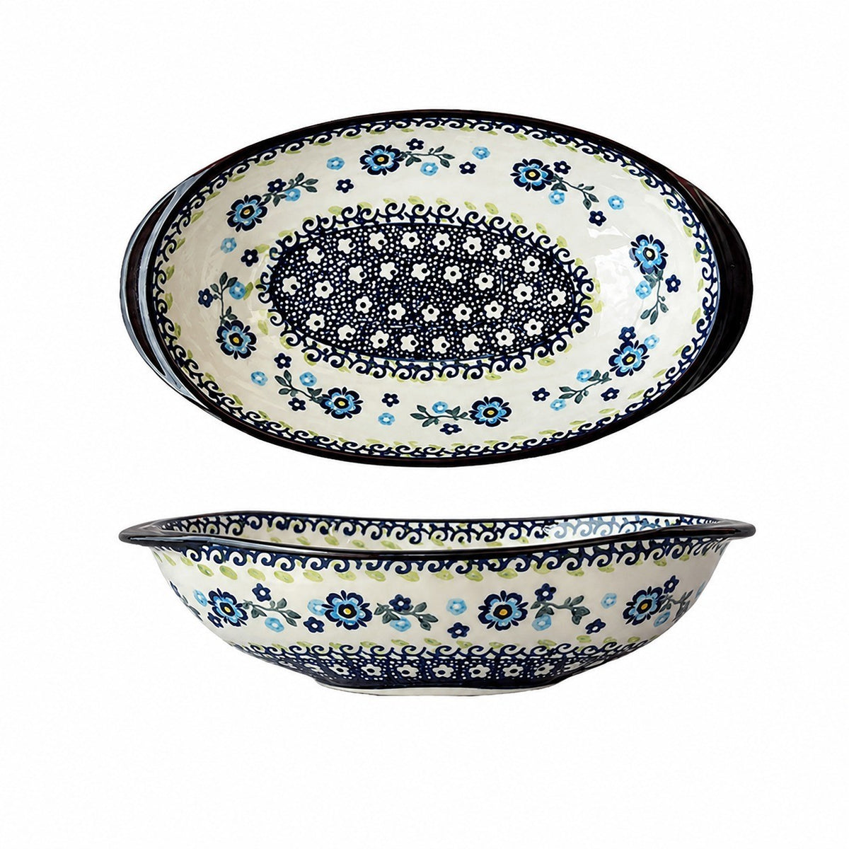 Ingot-Shaped Deep Ceramic Bowl, Hand-Painted - product view 2