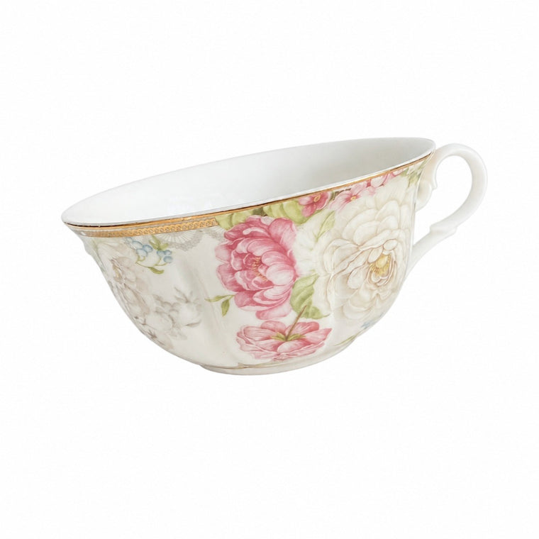 Plain White Relief Ceramic Breakfast Cup - product view 2