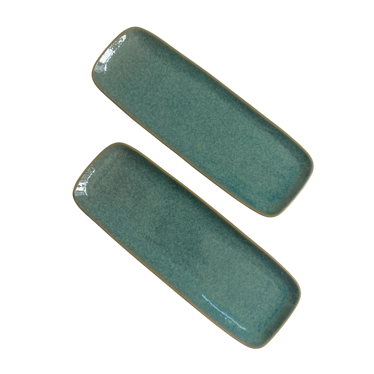 Jade Green Ceramic Rectangular Plate, 28x10x2 cm, Underglaze Decoration - product view 1