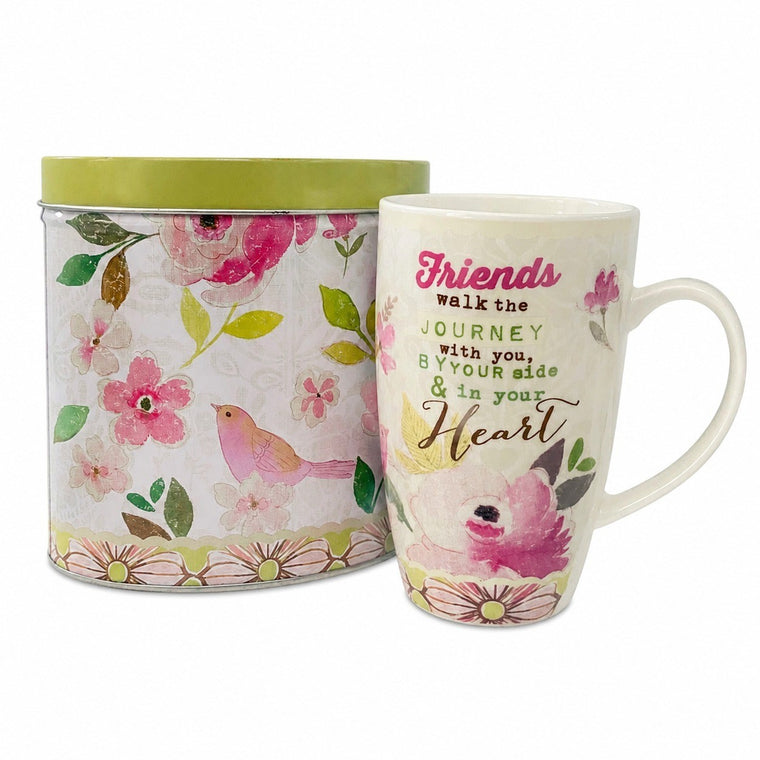 Ceramic Cup with Floral Design, 500ml, Gift Tin Box - product view 1