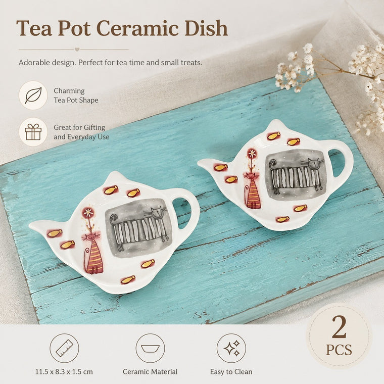 Ceramic Dish 2-Piece Pack, Tea Pot Design, 11.5 x 8.3 x 1.5 cm Tea Set - detail 1