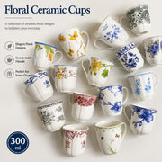 Green Peony Ceramic Cup, Tea Coffee Mug - detail 2