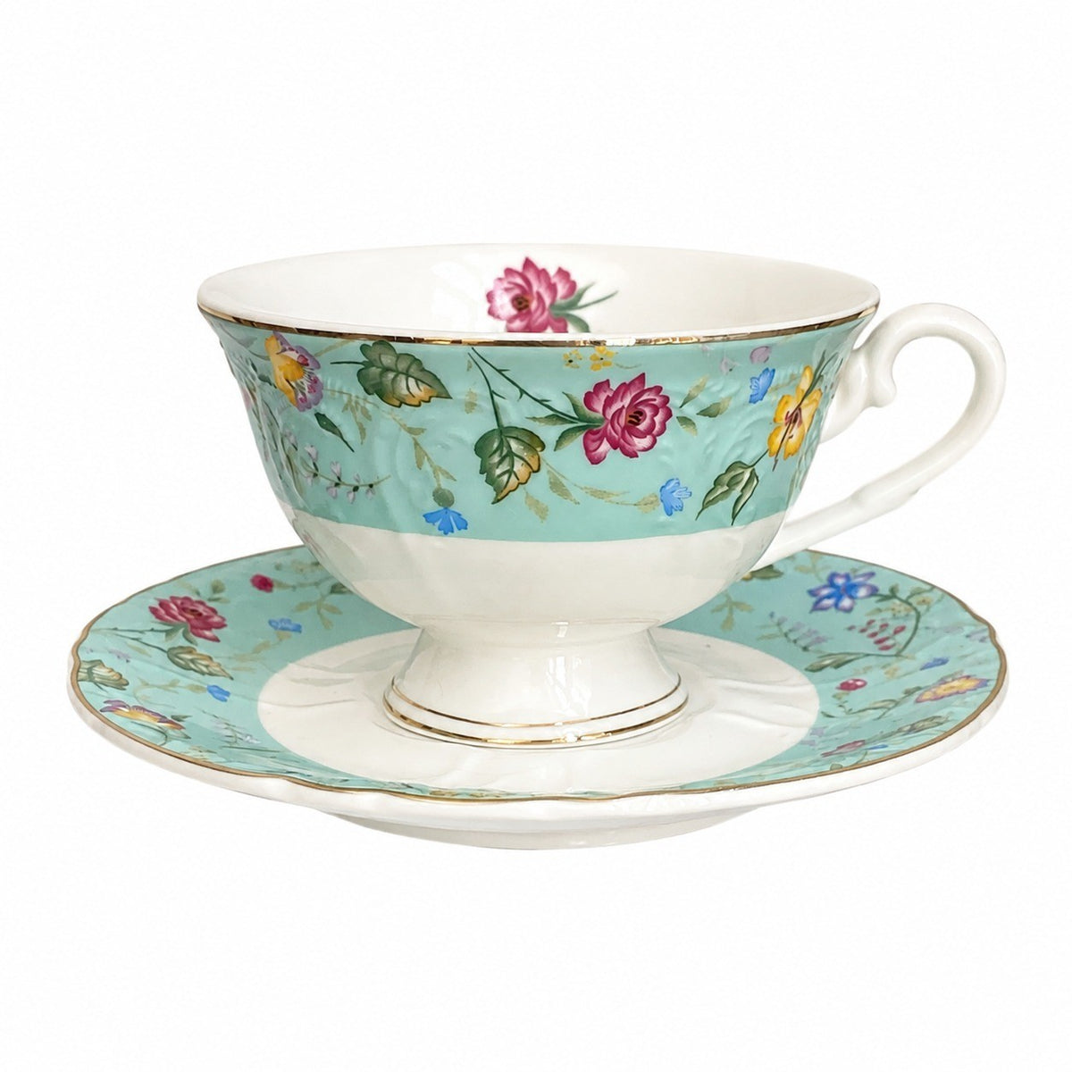 Ceramic Coffee Cup, Blue Floral Design - product view 4