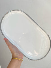 Ceramic Oval Platter, 11.75 in, Silver Rim, 30 x 16.5 x 2.5 cm Serving Dish - detail 3