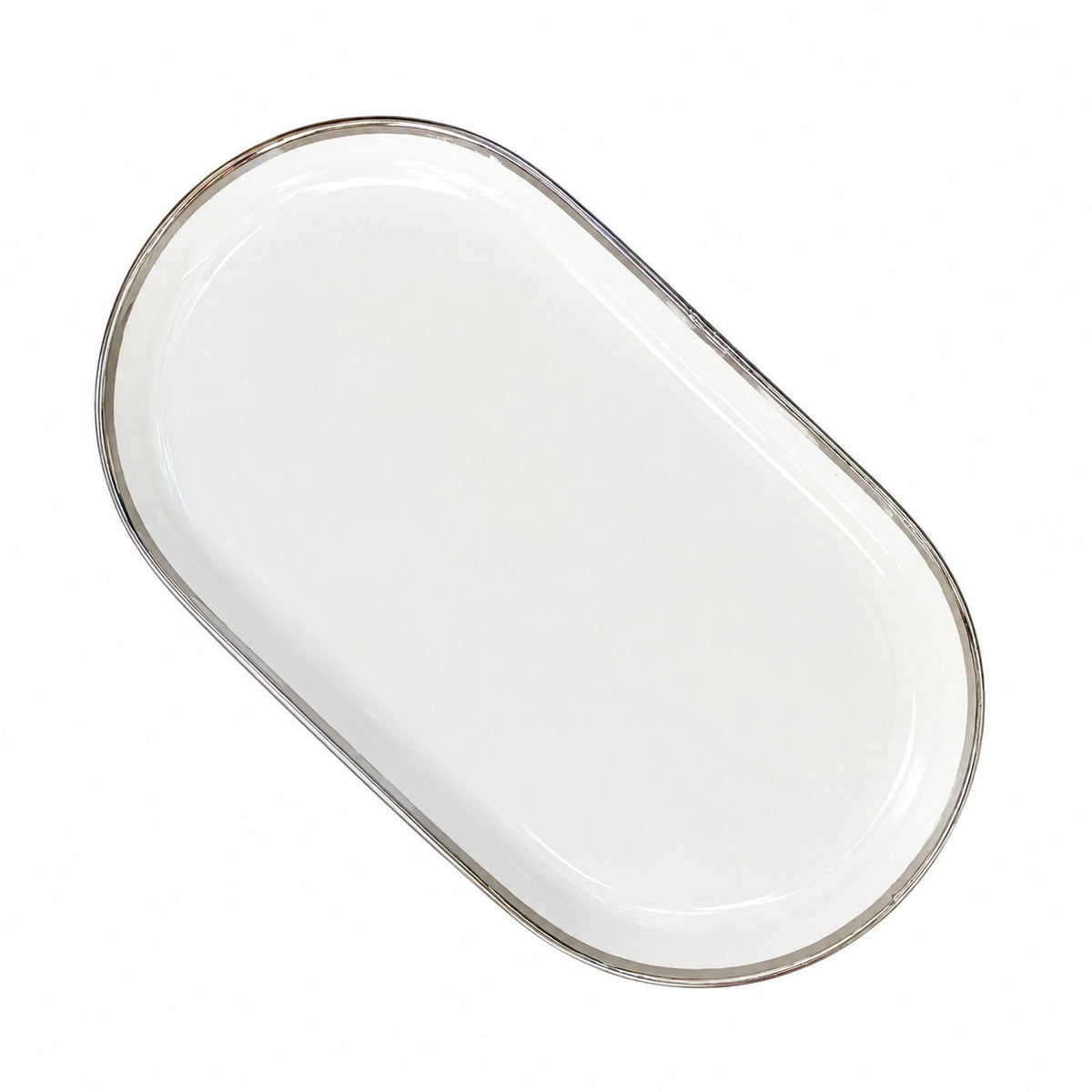 Ceramic Oval Platter, 11.75 in, Silver Rim, 30 x 16.5 x 2.5 cm Serving Dish - product view 1