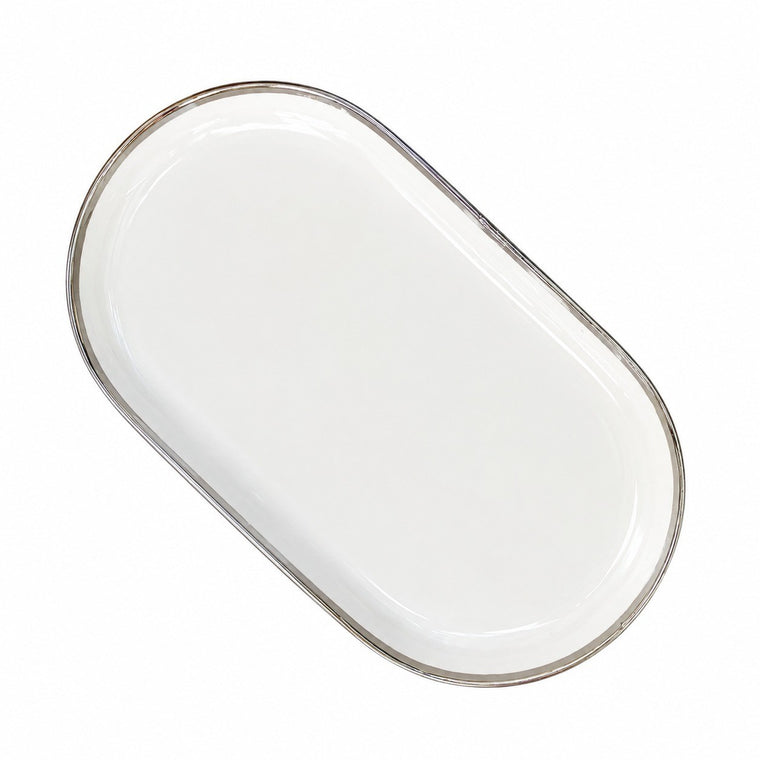 Ceramic Oval Platter, 11.75 in, Silver Rim, 30 x 16.5 x 2.5 cm Serving Dish - product view 1