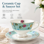 Ceramic Coffee Cup, Blue Floral Design - detail 3