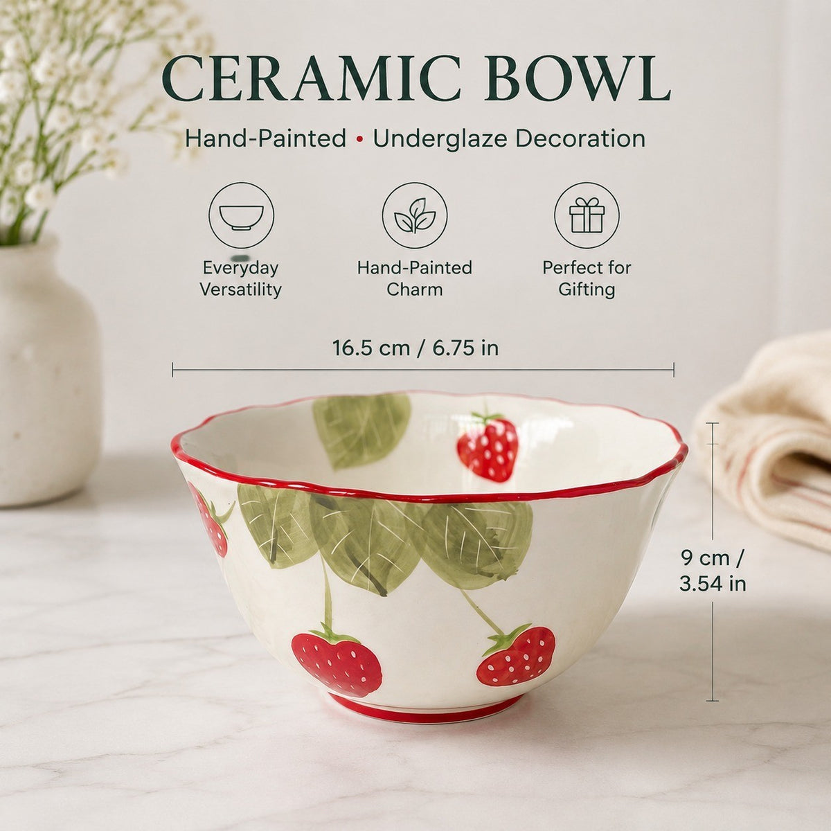 Ceramic Bowl 6.75 Inch, Hand-Painted Underglaze Decorative, 16.5 x 9 cm - detail 1