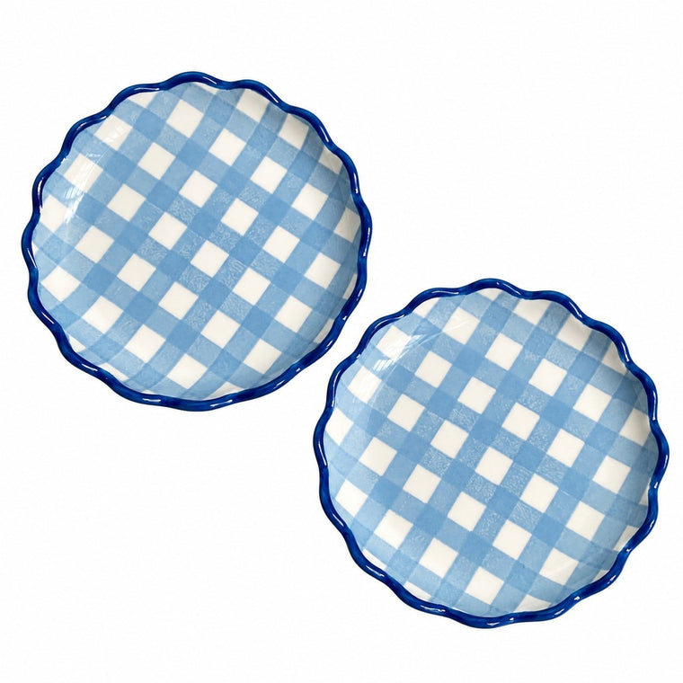 Blue Check Scallop Small Dish, 12 x 1.6 cm, 2-Piece Pack, Ceramic Underglaze - product view 1