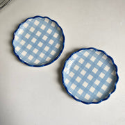 Blue Check Scallop Small Dish, 12 x 1.6 cm, 2-Piece Pack, Ceramic Underglaze - detail 1