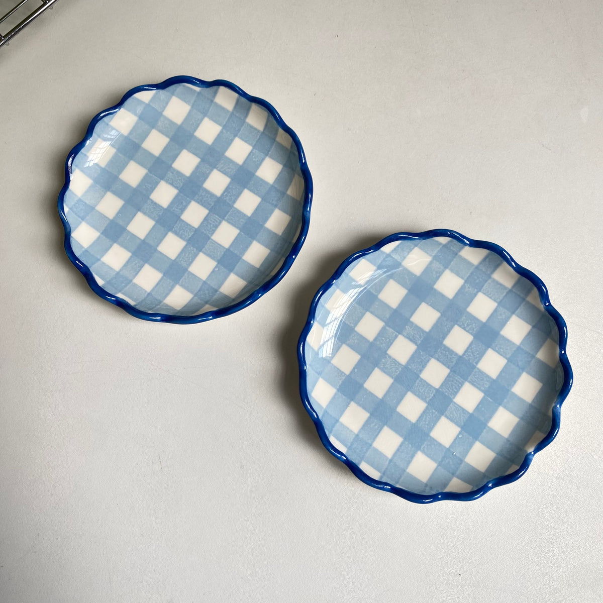 Blue Check Scallop Small Dish, 12 x 1.6 cm, 2-Piece Pack, Ceramic Underglaze - detail 1