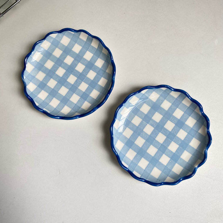 Blue Check Scallop Small Dish, 12 x 1.6 cm, 2-Piece Pack, Ceramic Underglaze - detail 1