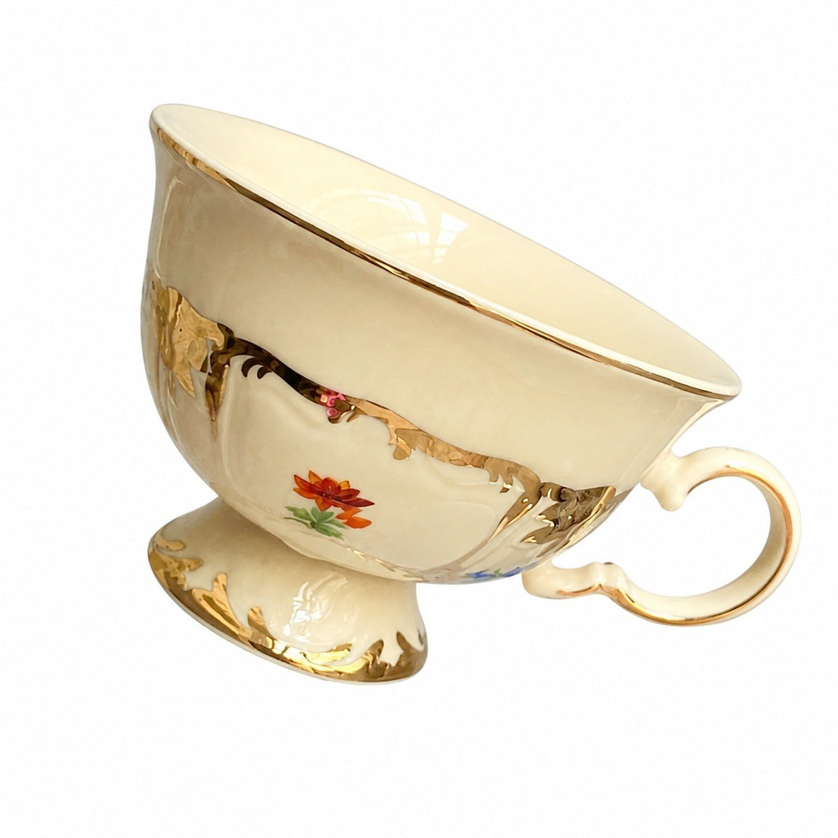 Yellow Floral Coffee Cup, 220 ml, Heavy Gold Detail, Single Piece Ceramic Mug - product view 1