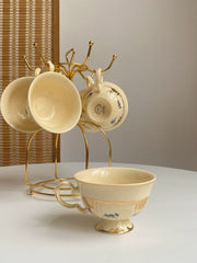 Yellow Floral Coffee Cup, 220 ml, Heavy Gold Detail, Single Piece Ceramic Mug - detail 2