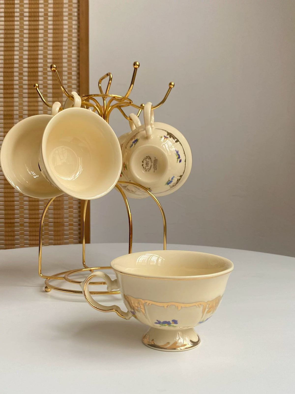 Yellow Floral Coffee Cup, 220 ml, Heavy Gold Detail, Single Piece Ceramic Mug - detail 2