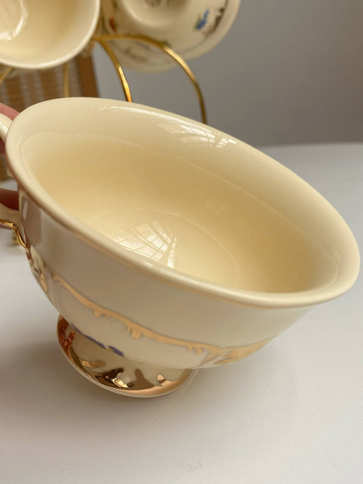 Yellow Floral Coffee Cup, 220 ml, Heavy Gold Detail, Single Piece Ceramic Mug - detail 3