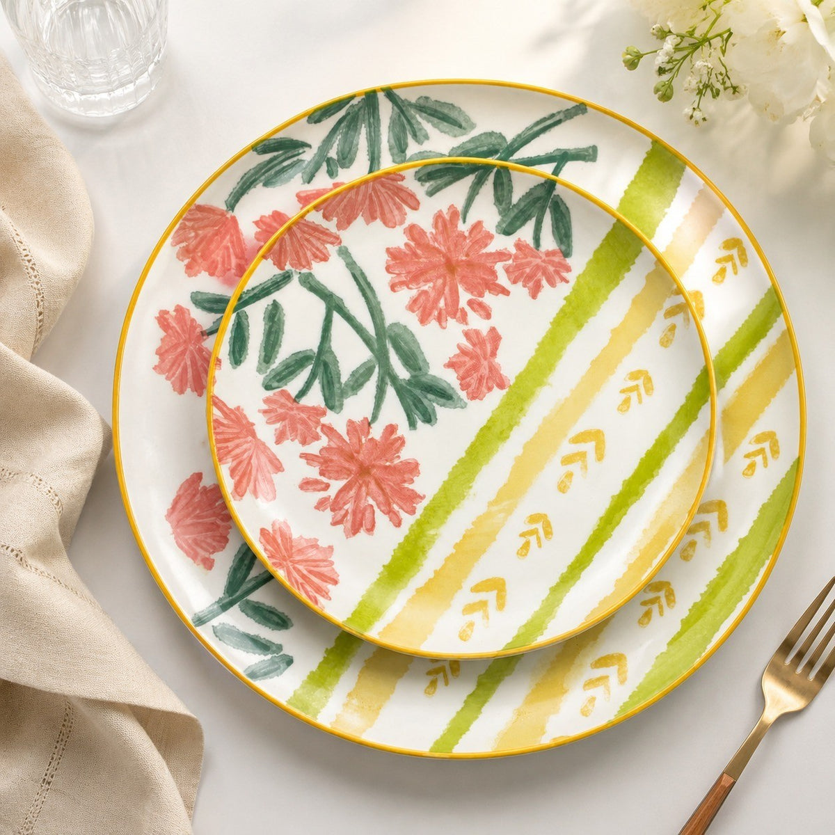 Spring Garden 8 Inch Ceramic Plate, Hand-Painted Underglaze Decorative Dinnerware - detail 3