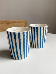 300 ml Ceramic Handheld Cup, Blue Stripe Design, Underglaze Decor - detail 1