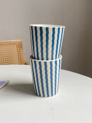 300 ml Ceramic Handheld Cup, Blue Stripe Design, Underglaze Decor - detail 3