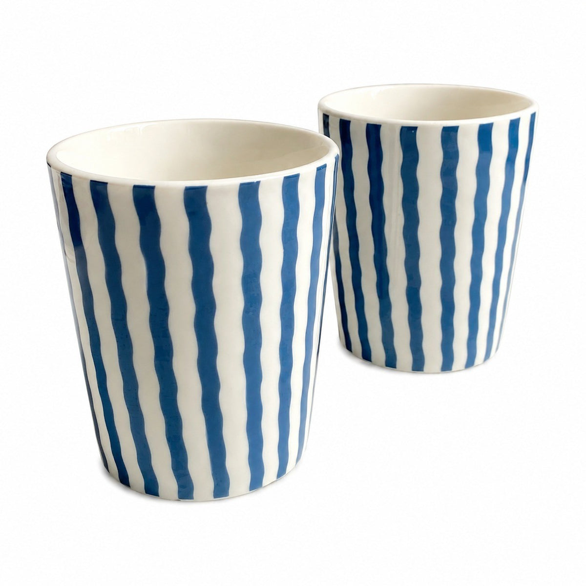 300 ml Ceramic Handheld Cup, Blue Stripe Design, Underglaze Decor - product view 1