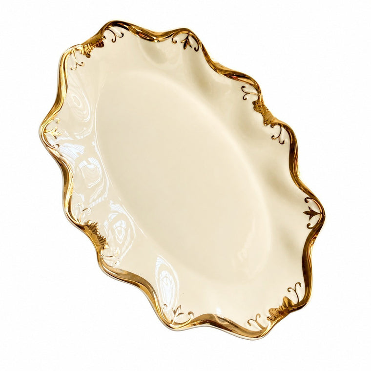 12 Inch Ceramic Fish Platter, Gilded Ivory Yellow, Serving Dish - product view 1
