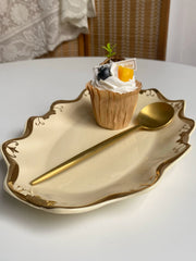 12 Inch Ceramic Fish Platter, Gilded Ivory Yellow, Serving Dish - detail 2