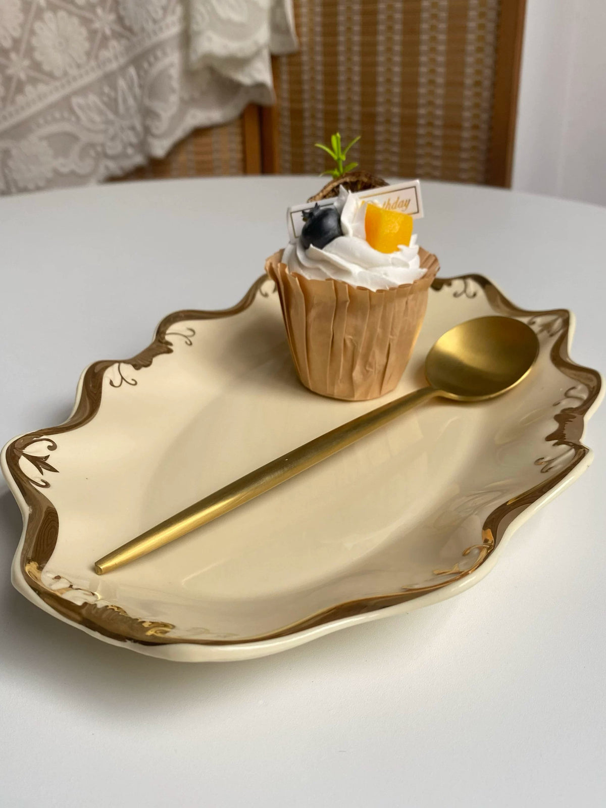12 Inch Ceramic Fish Platter, Gilded Ivory Yellow, Serving Dish - detail 2