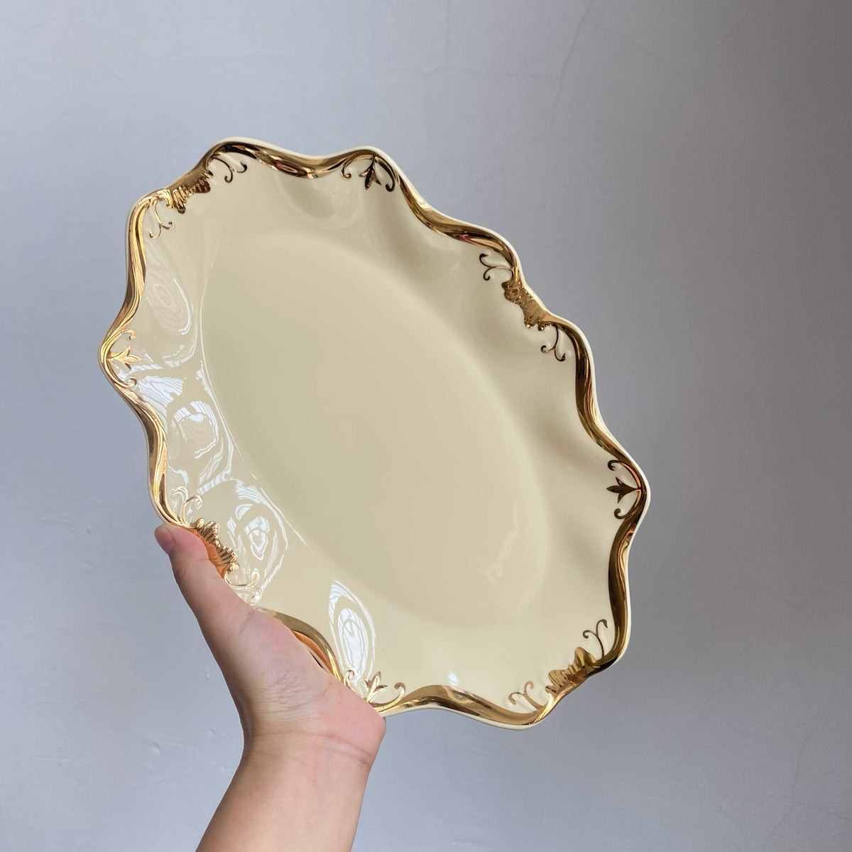 12 Inch Ceramic Fish Platter, Gilded Ivory Yellow, Serving Dish - detail 1