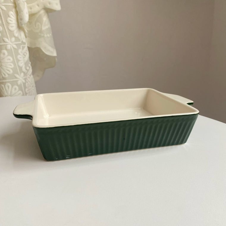 Ceramic Double-Handled Baking Dish, Dark Green, 27.5 x 17.5 x 5 cm - detail 1