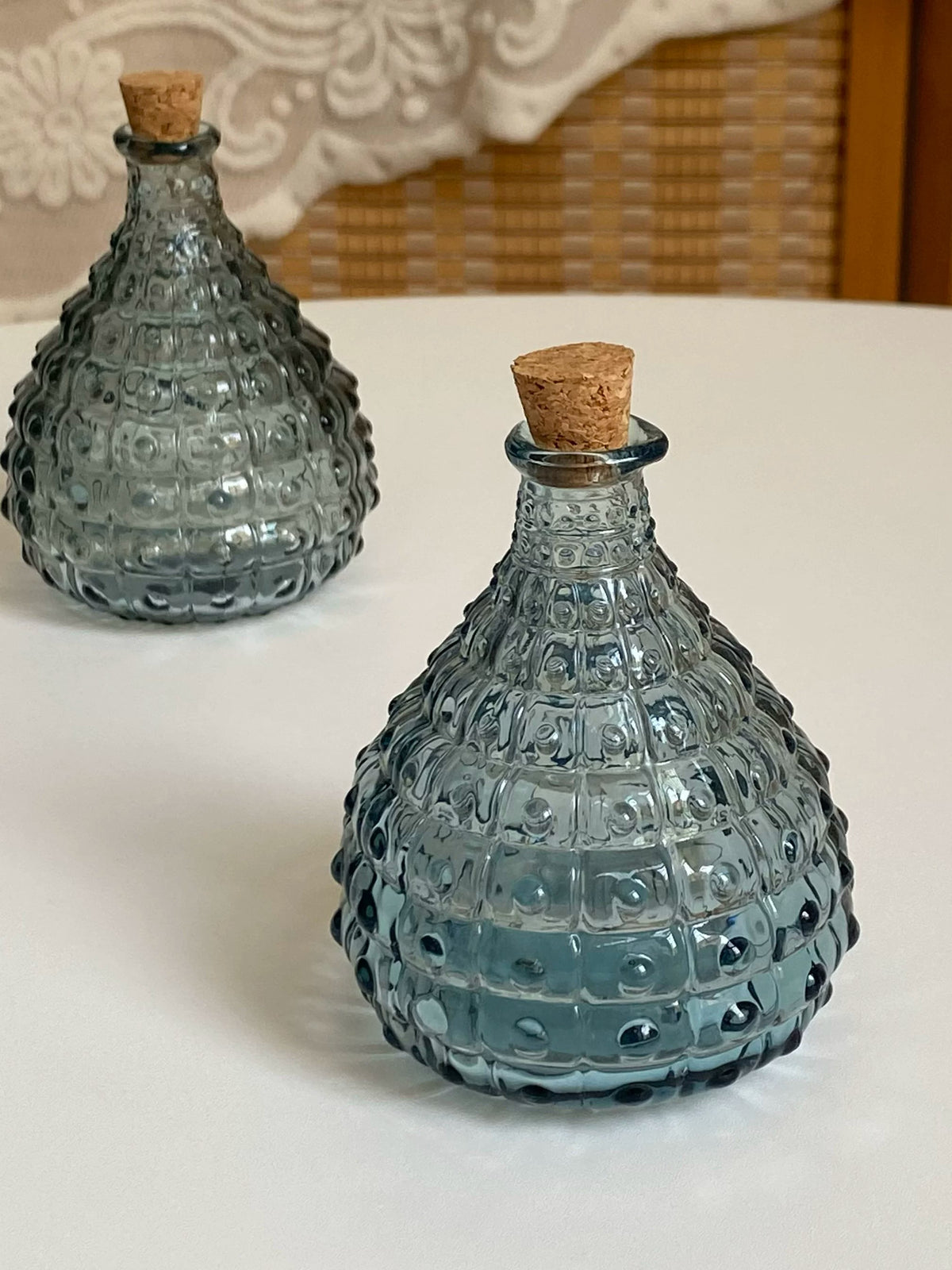 Glass Sake Carafe 180ml with Wood Stopper, Pale Blue-Green - detail 2