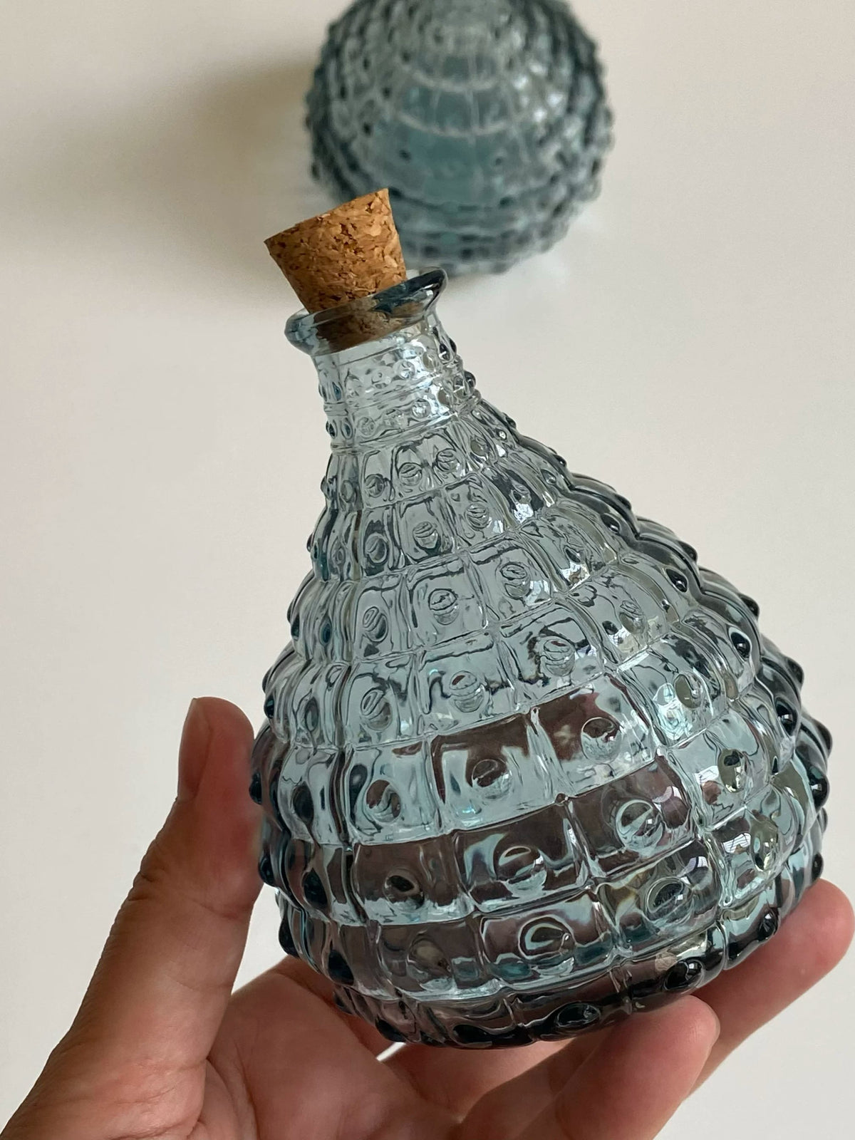Glass Sake Carafe 180ml with Wood Stopper, Pale Blue-Green - detail 3