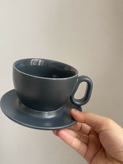 Matte Gray Ceramic Cup and Saucer Set, 320 ml Espresso Tea Coffee - detail 2