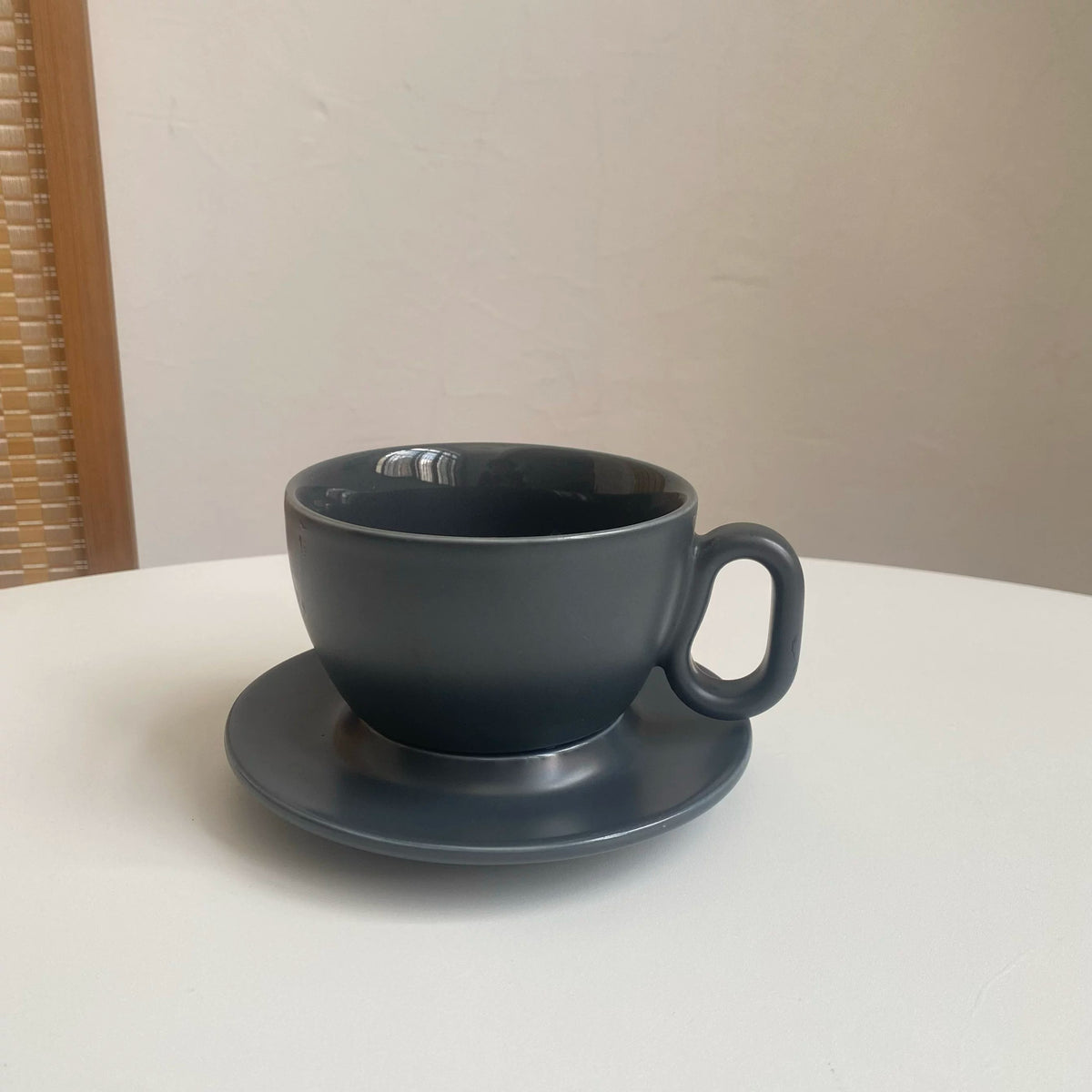 Matte Gray Ceramic Cup and Saucer Set, 320 ml Espresso Tea Coffee - detail 1