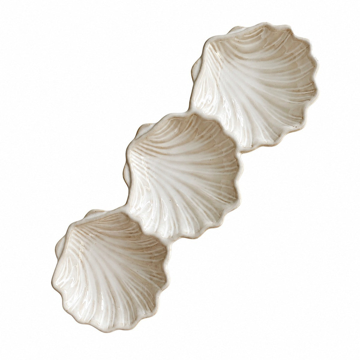 Ceramic Shell Three-Compartment Dish, 22.5 x 7.5 x 2 cm, Undeglaze Decorative - product view 1