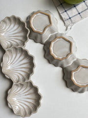 Ceramic Shell Three-Compartment Dish, 22.5 x 7.5 x 2 cm, Undeglaze Decorative - detail 3