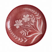 Ceramic Plate 8 Inch, Rust Red Orchid Design, Underglaze Decoration - product view 2