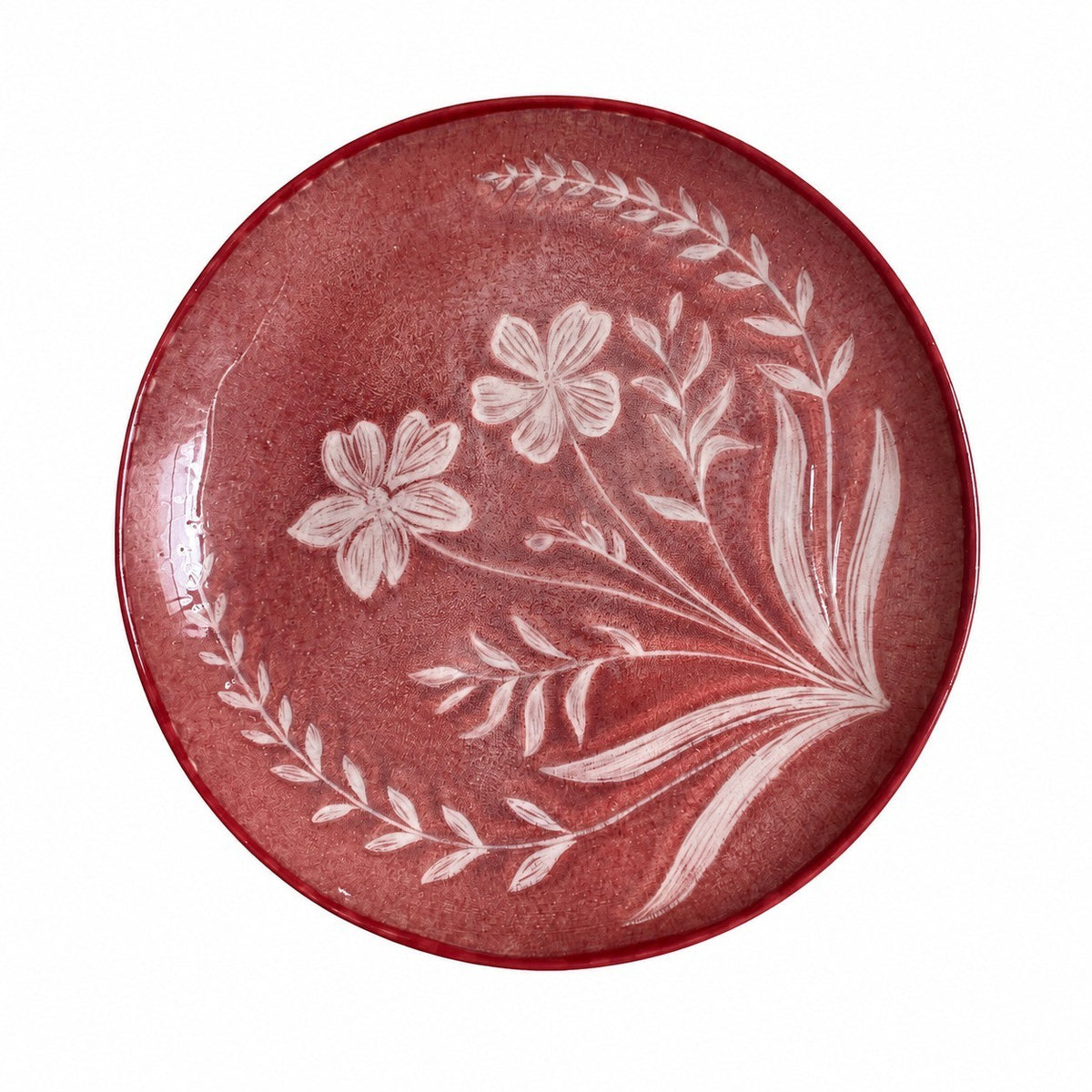 Ceramic Plate 8 Inch, Rust Red Orchid Design, Underglaze Decoration - product view 2