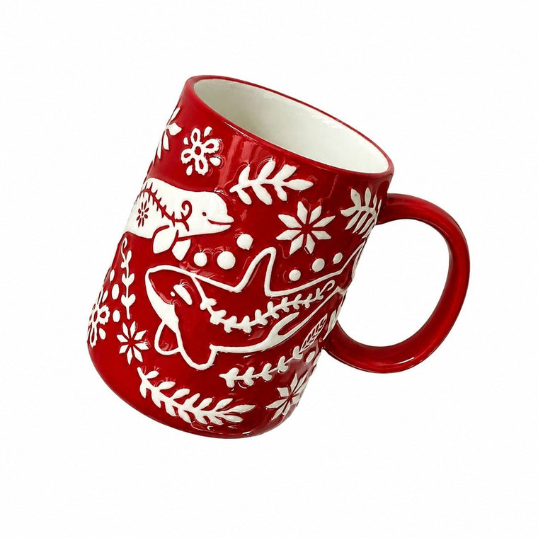 Red Dolphin Gift Box Ceramic Mug, 450 ml, Coffee Tea Cup - product view 1