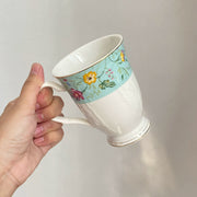 Ceramic Coffee Cup, Blue Floral Design - product view 3