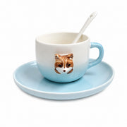 Ceramic Cup and Saucer Set, Green Bully Dog Design, 200ml with Spoon - product view 3