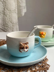 Ceramic Cup and Saucer Set, Green Bully Dog Design, 200ml with Spoon - detail 3