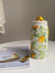 Ceramic Jar with Blue Lid, Lemon Design, 1300ml Kitchen Storage Container - detail 2