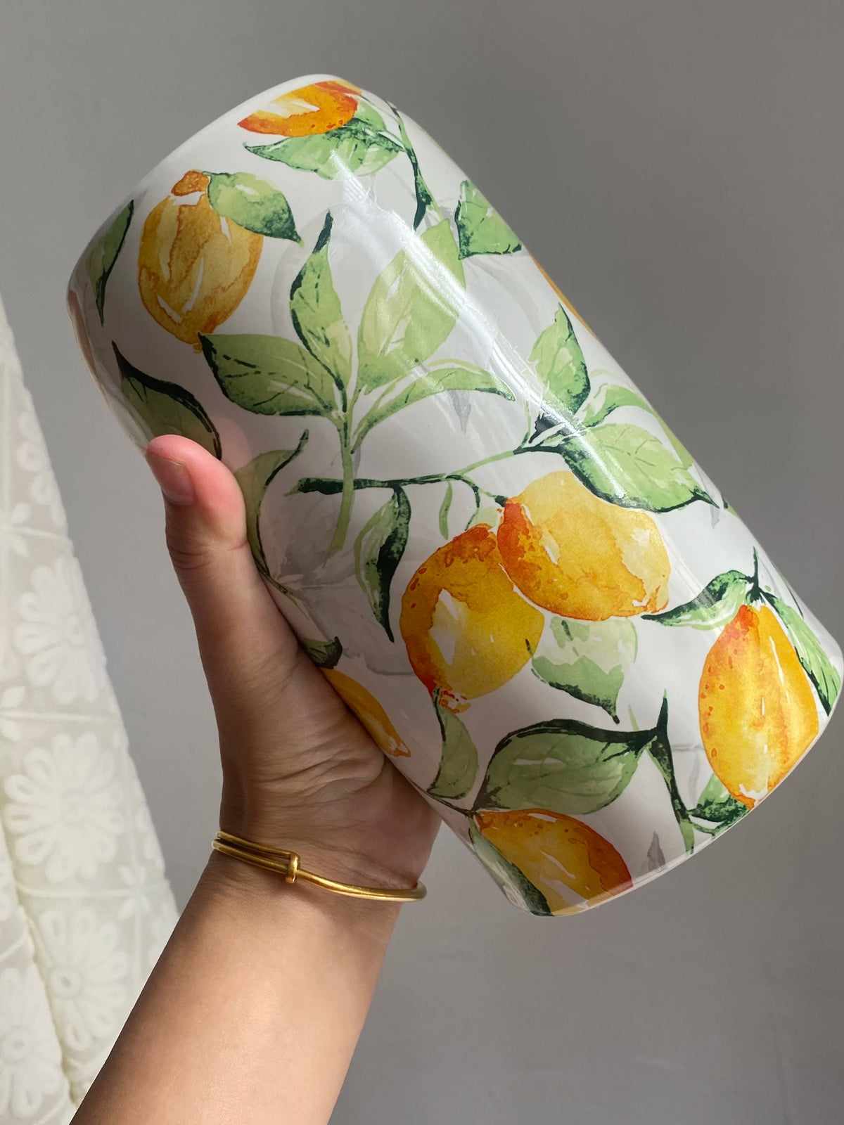 Ceramic Jar with Blue Lid, Lemon Design, 1300ml Kitchen Storage Container - detail 3