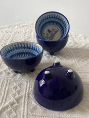 Ceramic Small Bowl, Three-Footed Blue Design, Decorative Serving - detail 3