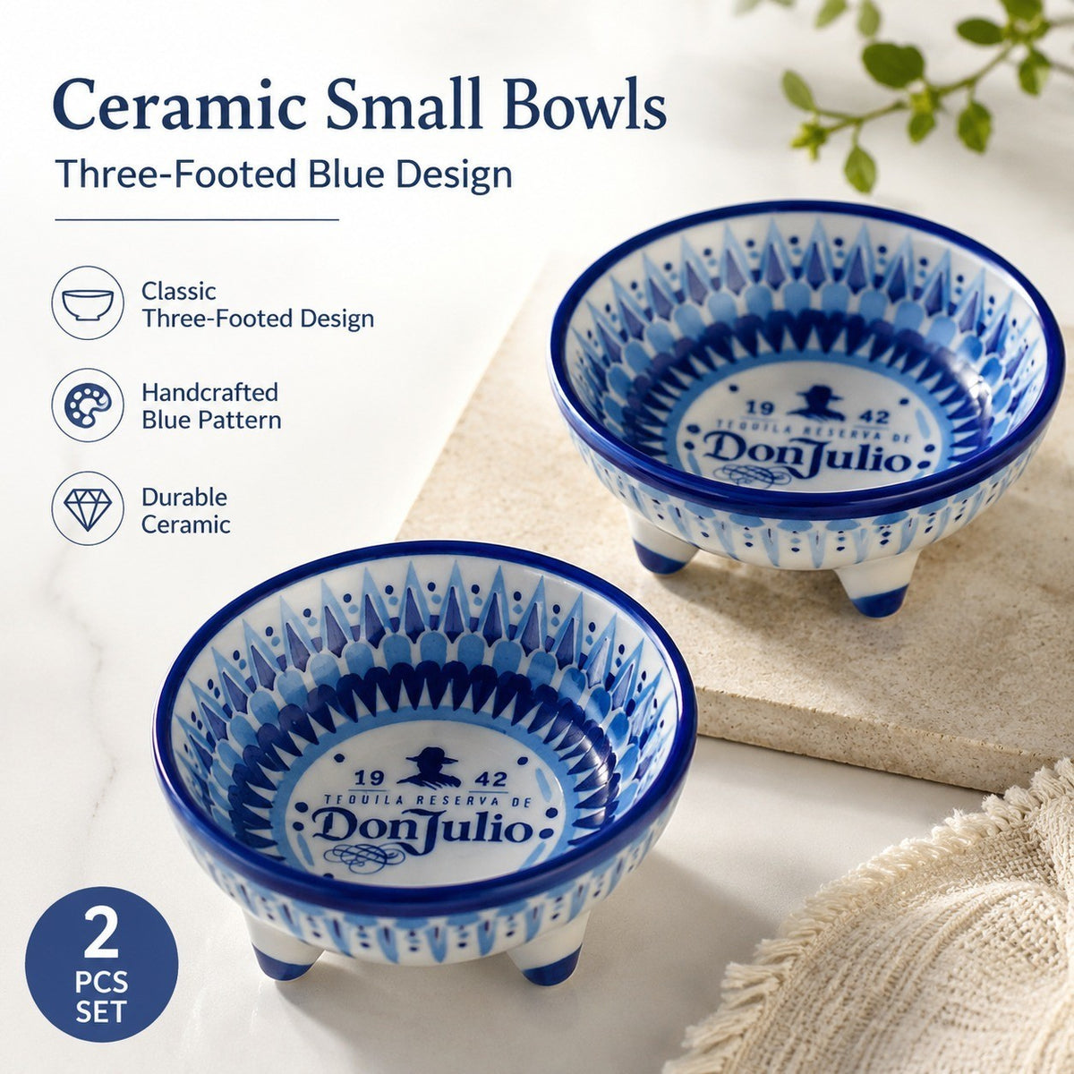 Ceramic Small Bowl, Three-Footed Blue Design, Decorative Serving - detail 1
