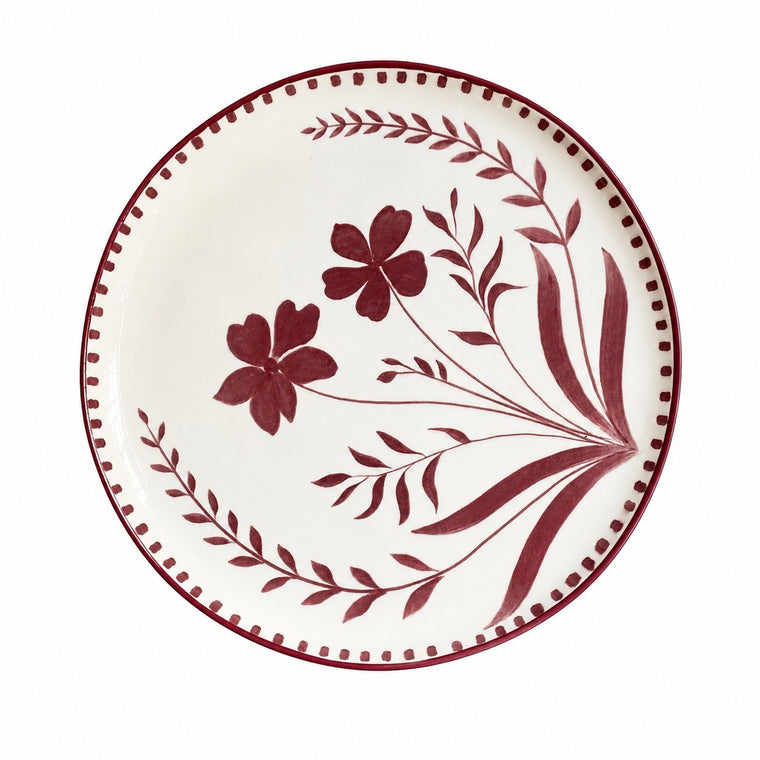Ceramic Plate 8 Inch, Rust Red Orchid Design, Underglaze Decoration - product view 1