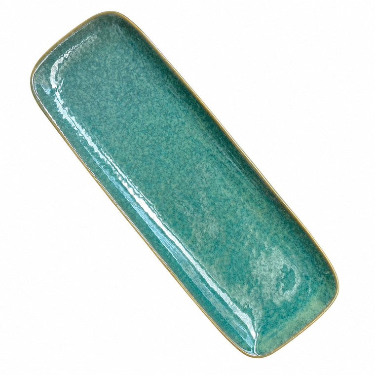 Jade Green Ceramic Rectangular Plate, 28x10x2 cm, Underglaze Decoration - product view 2