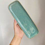 Jade Green Ceramic Rectangular Plate, 28x10x2 cm, Underglaze Decoration - detail 1